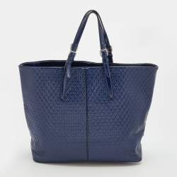 Tod's Navy Blue Patent Leather Signature Shopper Tote