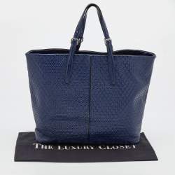 Tod's Navy Blue Patent Leather Signature Shopper Tote