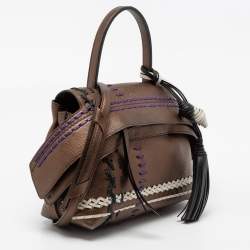 Tod's Metallic Bronze Leather Small Stitched Wave Top Handle Bag