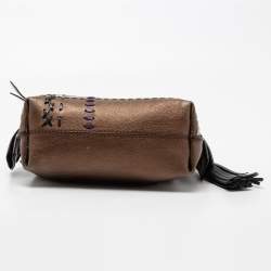 Tod's Metallic Bronze Leather Small Stitched Wave Top Handle Bag