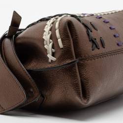 Tod's Metallic Bronze Leather Small Stitched Wave Top Handle Bag