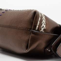 Tod's Metallic Bronze Leather Small Stitched Wave Top Handle Bag