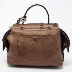 Tod's Metallic Bronze Leather Small Stitched Wave Top Handle Bag
