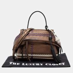 Tod's Metallic Bronze Leather Small Stitched Wave Top Handle Bag