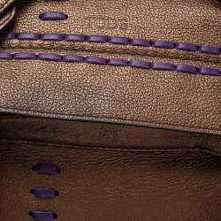 Tod's Metallic Bronze Leather Small Stitched Wave Top Handle Bag