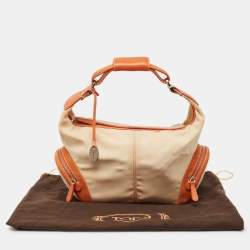 Tod's Beige/Orange Nylon and Leather Charlotte Hobo