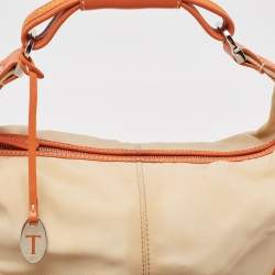Tod's Beige/Orange Nylon and Leather Charlotte Hobo
