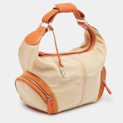 Tod's Beige/Orange Nylon and Leather Charlotte Hobo