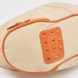 Tod's Beige/Orange Nylon and Leather Charlotte Hobo
