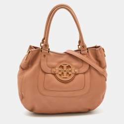 Pre Owned Tory Burch Peach Leather Amanda Hobo