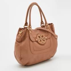 Pre Owned Tory Burch Peach Leather Amanda Hobo