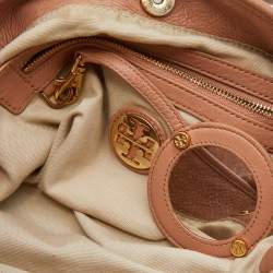 Pre Owned Tory Burch Peach Leather Amanda Hobo