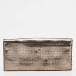 Tod's Metallic Gold Textured Leather Continental Wallet