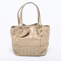 Pre Owned Tod's Metallic Beige Leather Small Studded Flower Tote
