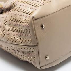 Pre Owned Tod's Metallic Beige Leather Small Studded Flower Tote