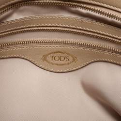 Pre Owned Tod's Metallic Beige Leather Small Studded Flower Tote