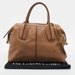 Tod's Beige Leather D-Styling Bauletto Medio Satchel