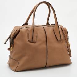 Tod's Beige Leather D-Styling Bauletto Medio Satchel