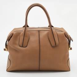 Tod's Beige Leather D-Styling Bauletto Medio Satchel