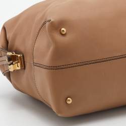 Tod's Beige Leather D-Styling Bauletto Medio Satchel