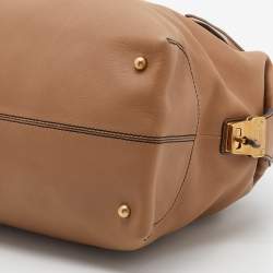 Tod's Beige Leather D-Styling Bauletto Medio Satchel