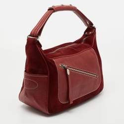 Tod's Red Leather and Suede Mickey 'Ferrari' Hobo