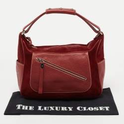 Tod's Red Leather and Suede Mickey 'Ferrari' Hobo
