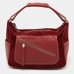 Tod's Red Leather and Suede Mickey 'Ferrari' Hobo