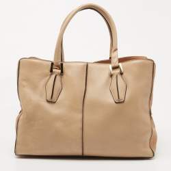 Pre Owned Tod's Two Tone Leather Medium D-Cube Tote
