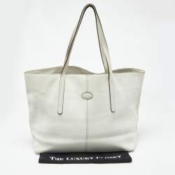 Pre Owned Tod's White Leather Logo Shopper Tote