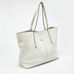 Pre Owned Tod's White Leather Logo Shopper Tote