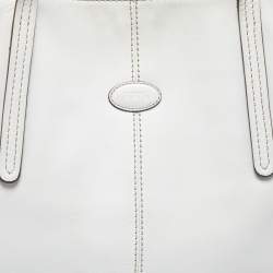 Pre Owned Tod's White Leather Logo Shopper Tote