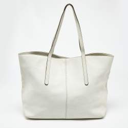 Pre Owned Tod's White Leather Logo Shopper Tote