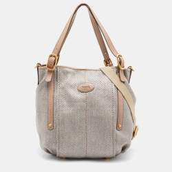 Tod's Grey Woven Fabric and Leather Shoulder Bag