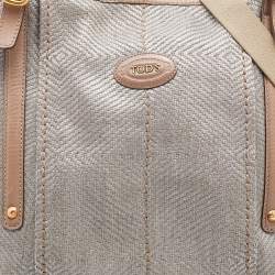 Tod's Grey Woven Fabric and Leather Shoulder Bag