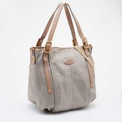 Tod's Grey Woven Fabric and Leather Shoulder Bag