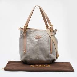 Tod's Grey Woven Fabric and Leather Shoulder Bag