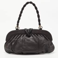 Pre Owned Tod's Dark Brown Leather Twisted Frame Satchel