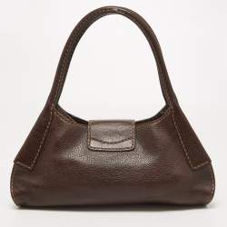 Pre Owned Tod's Dark Brown Leather Metal Flap Shoulder Bag