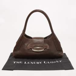 Pre Owned Tod's Dark Brown Leather Metal Flap Shoulder Bag