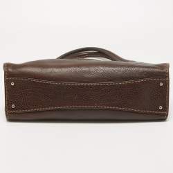Pre Owned Tod's Dark Brown Leather Metal Flap Shoulder Bag