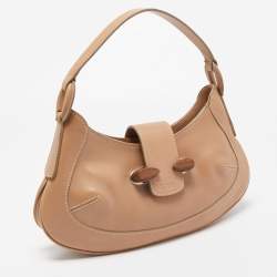 Tod's Beige Leather Wooden Flap Hobo 