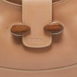 Tod's Beige Leather Wooden Flap Hobo 