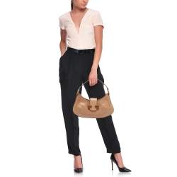 Tod's Beige Leather Wooden Flap Hobo 