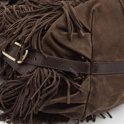 Pre Owned Tod's Brown Suede G-Line Fringe Media Tote