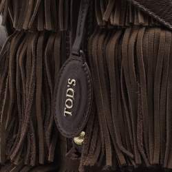 Pre Owned Tod's Brown Suede G-Line Fringe Media Tote