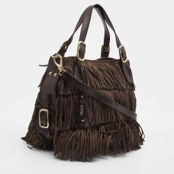 Pre Owned Tod's Brown Suede G-Line Fringe Media Tote