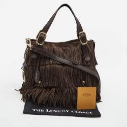 Pre Owned Tod's Brown Suede G-Line Fringe Media Tote
