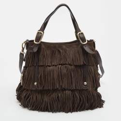 Pre Owned Tod's Brown Suede G-Line Fringe Media Tote