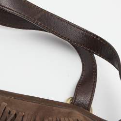 Pre Owned Tod's Brown Suede G-Line Fringe Media Tote